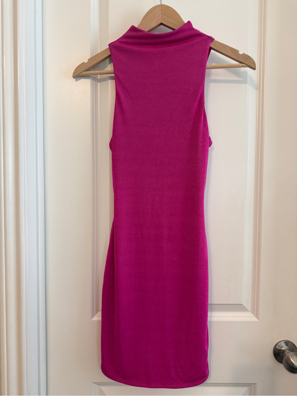 Naked Wardrobe Sleeveless Fuchsia Mock Neck Bodycon Dress